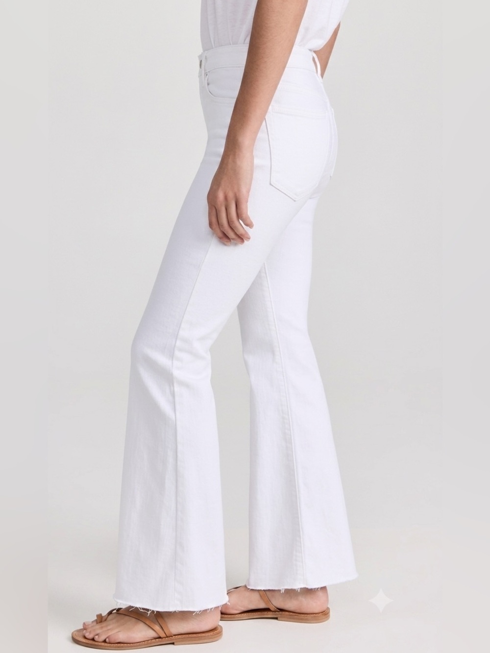 FRAME Le High Flare White Jeans Raw Hem High Rise Stretch Ankle